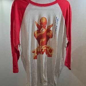 Red and Gray Japanese Spider-Man Graphic Raglan Shirt